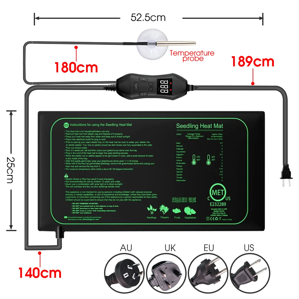 50W EU-US/UK/AU Adjustable The - огляд і ціна Seedling Heat Mat